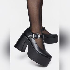 Disturbia Black Chunky Platform Heels